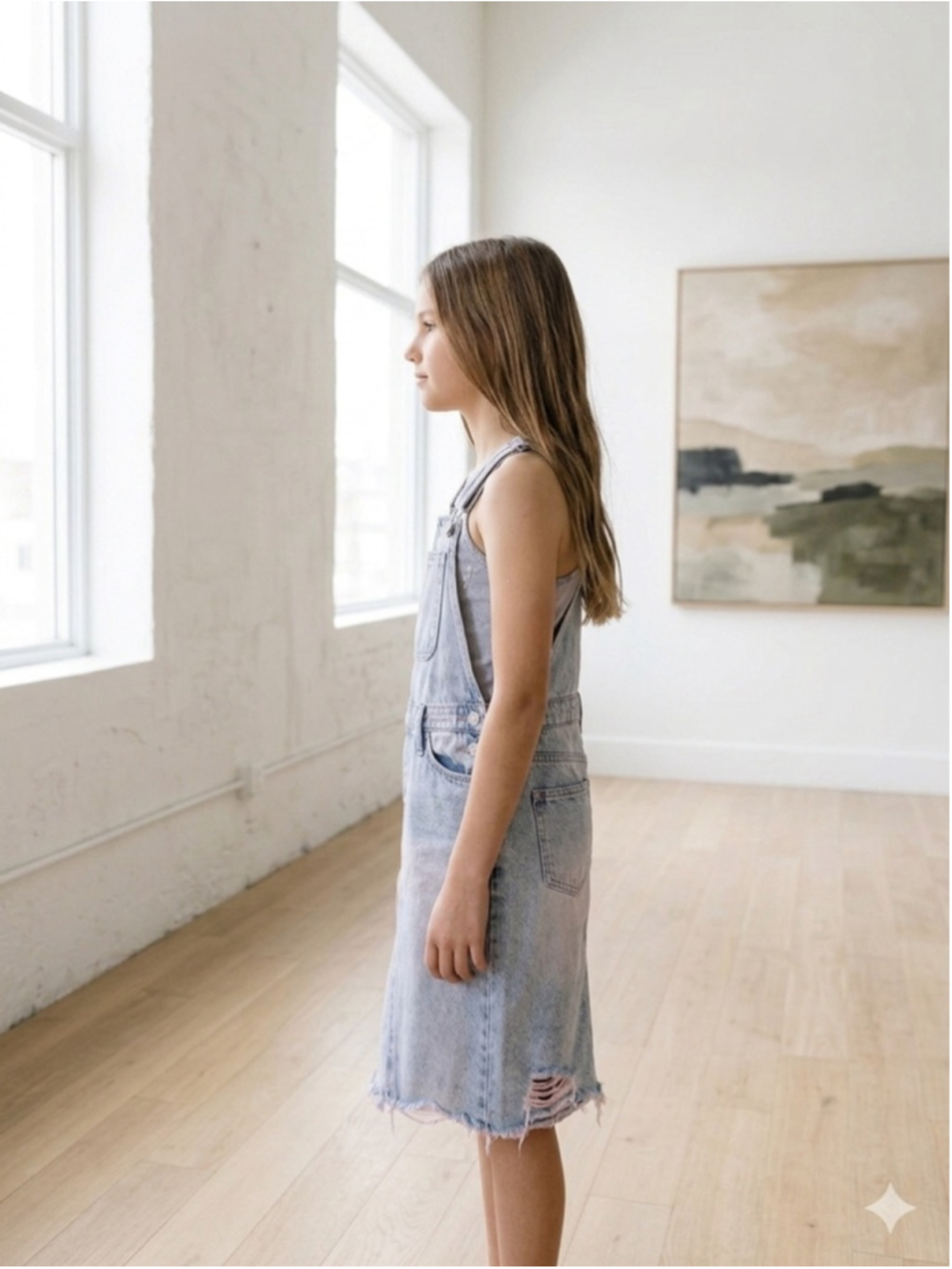 Old Navy Girls Denim Overall Dress Size L 10-12 Distressed Acid Wash Pink Tint - Picture 2 of 10